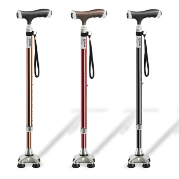 Adjustable elderly walking cane with led light detachable base old man walking stick