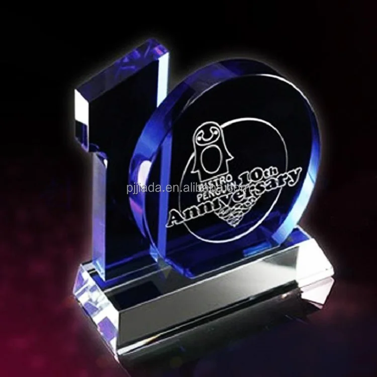 High Quality Custom Digital Shape Blank Engraved Metal Trophies Crystal Awards Solid Glass Trophy