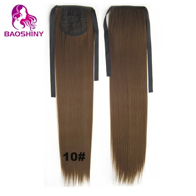 22 дюйма шелковистый прямой конский хвост синтетические волосы темный светлый шиньоны