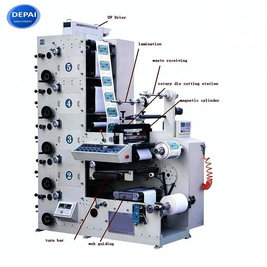 Source DEPAI 320-5 Automatic Four Color Foil Sticker Label Flexo Printing Machine With Rotary Die Cut on m.alibaba.com