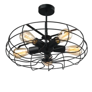 American Style Rustic Industrial Antique Wrought Iron Vintage Farmhouse Fan Flush Mount Ceiling Light