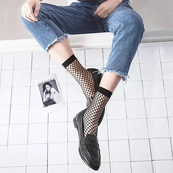 Женские кружевные сетчатые прозрачные носки до щиколотки