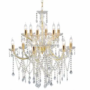 Golden Electric Crystal Chandelier Large Classic Pendant for Hotel Home Warm White European Design Light for Rooms Restaurants