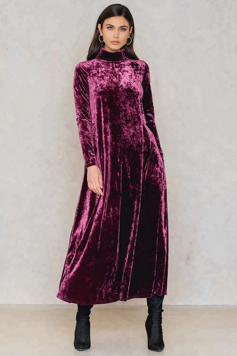 knee length dresses for ladies Coraline Purple Velvet Bubble Sleeve Backless Maxi Dress (Archive Sale main image 1