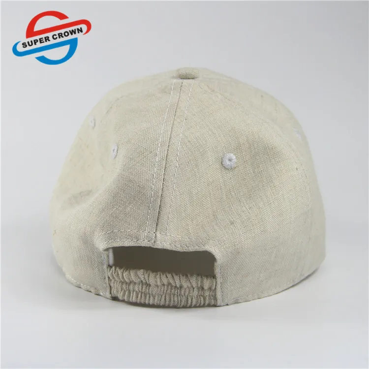 Wholesale Elastic Band Closure Plain Logo 6 Panel Beige Linen Baseball Caps for Women