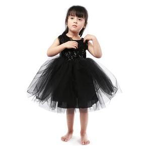 Hot Sale Kids Party Clothes Solid Black Sequin Bodices Girls Baby Tutu Skirt Dress Cotton Children Summer Dress Plaid Casual Bow
