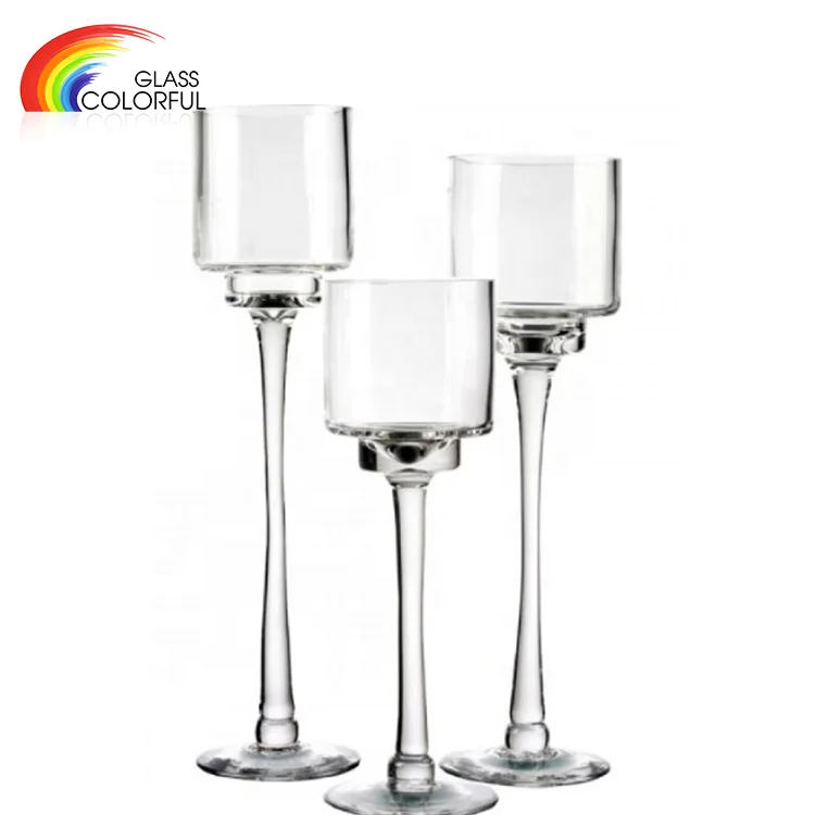 Lead Free clear Glass Long Stem Candle Holder Wine Jars