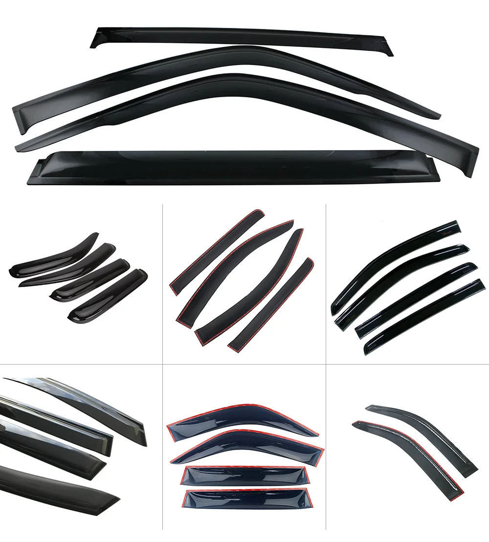 Rain Guards 4-Piece Sun Rain Visors & Wind Guards For 2007-2013 Chevy Silverado Crew Cab - In-Channel Black Polycarbonate Motorcycle Rain Wear - Foto 2