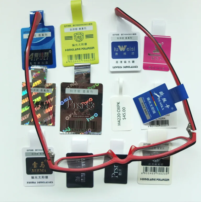Пользовательская подвесная бирка для очков, очков, этикетка, ценники, наклейка с QR-кодом против подделки и наклейками на этикетки штрих-кода