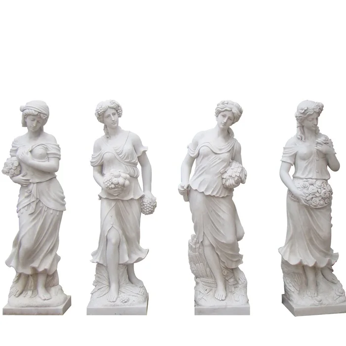 Natural Stone Famale Garden Statues Hand Caved White Marble Human ...