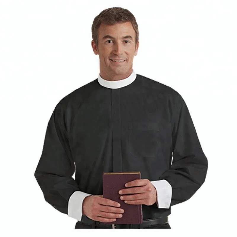 Men's Tab Collar Clergy Preacher Clerical Priest Shirt Long Sleeves *WHITE*