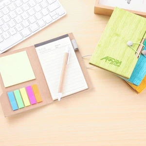 Wholesale Self-Adhesive PU Cover Memo Pad Sticky Notes Includes Pen and Rubber Band Paper Material