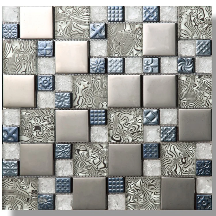 Mosaic Tile Orange Lightning Design Mixed Silver Glass Tile for Kitchen Backplash Bath Wall