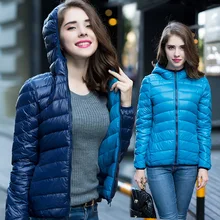 New 2016 Winter Two Side Women 90% White Duck Down Jacket Women’s Hooded Ultra Light Down Jackets Warm Winter Coat Parkas W00743