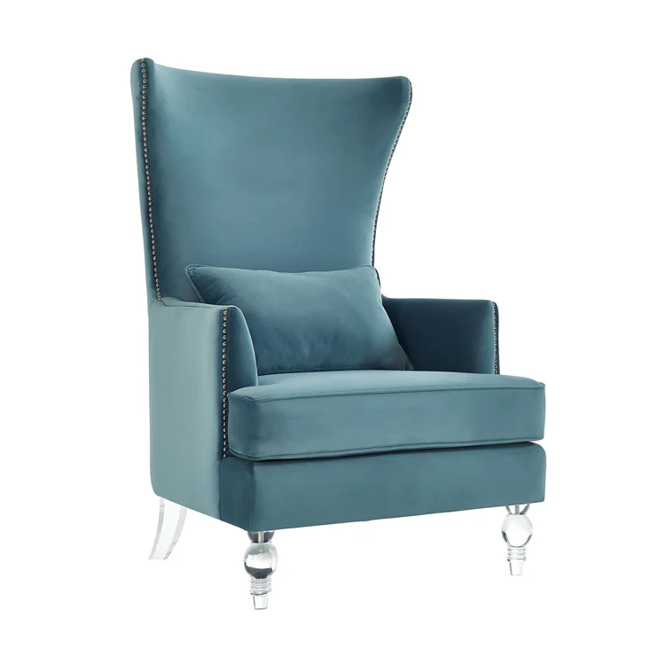 Blue Velvet Fabric Single Seater Wingback High Back Dining Chair