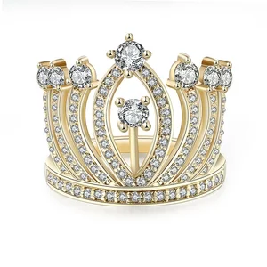 Bamoer Jewelry Women Ring with Cz 925 Sterling Silver Luxury Pure Trendy White CROWN Zircon Thai Silver Silver 18k Gold Jewelry