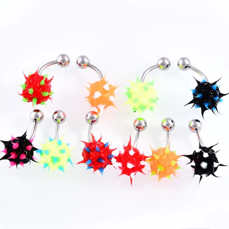 Belly Button Ring Navel Piercing with Spike Silicone Ball 