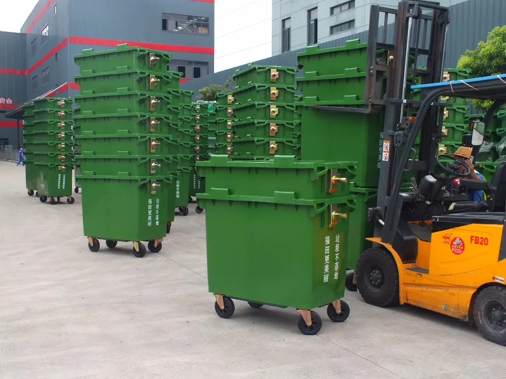 New Design 4-Wheel 1100L Eco-Friendly Plastic Outdoor Rolling Cover Plastic Garbage Waste Bin for Hotel Use