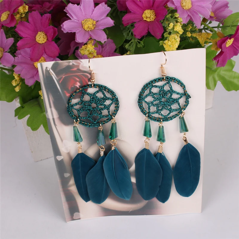 Yiwu Jewelry Dream Catcher 7 Different Colors Feather Hook Earrings