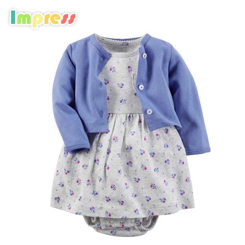 Оптовая детская одежда картера с длинным рукавом печати цветочный дизайн боди ползунки с платье