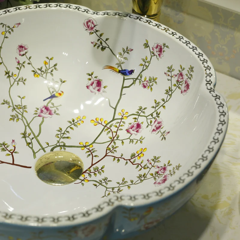 Разноцветные столешницы в форме цветка художественная керамическая раковина для ванной комнаты с цветочным дизайном