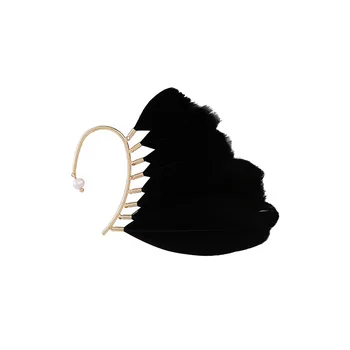 Bohemia Tribal Indian Fashion Jewelry White Black Feather Ear Cuff Earring for Women