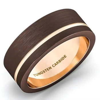 Young Colors Men and Women Brushed Brown and Rose Gold Two Tone Tungsten Carbide Ring