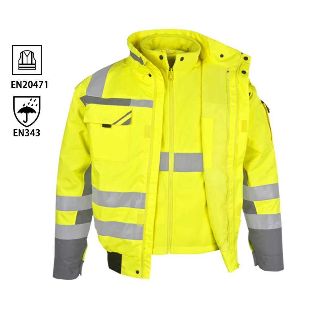 
 Мужская зеленая Защитная парка с высокой видимостью, светоотражающая куртка 3 в 1  