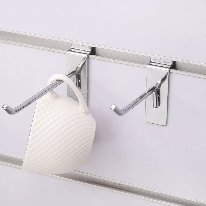 Factory Price Customized Mobile Single Wire Silvery Slat Wall Display Hooks with Hanger Clothes