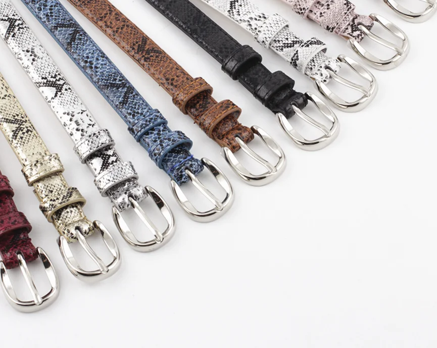 Модный заводской тонкий поясной ремень из искусственной кожи с принтом змеиной кожи разных цветов