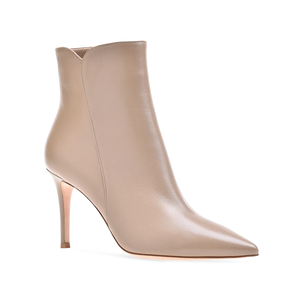 Women Pointy White High Heel Ankle Boots With Zipper Nude Heeled Booties Wine Short Boots Brown Heels Ladies Evening Dress Shoes