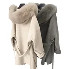 Mao Mao Fur New design Loose Size Cashmere Coat Winter Women Warm Fashion Belt Coat Oversize Hooded Long Wool Coats Women