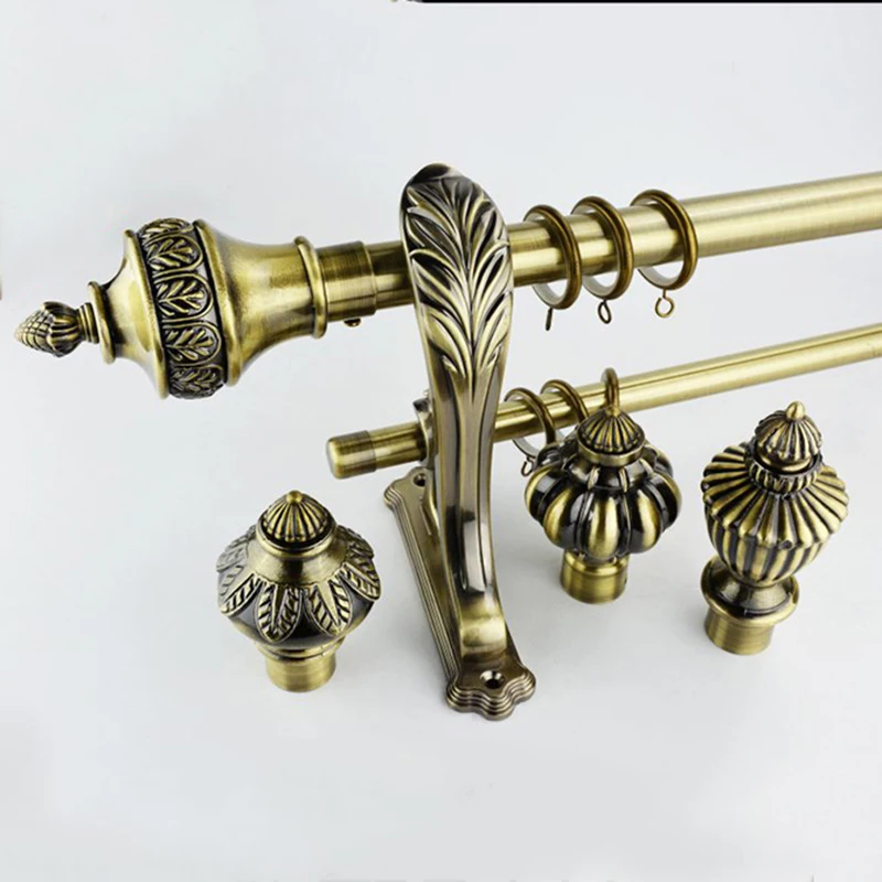 Avanti Metal double curtain pole/rod set 25/19mm antique brass Barocco Bracket 