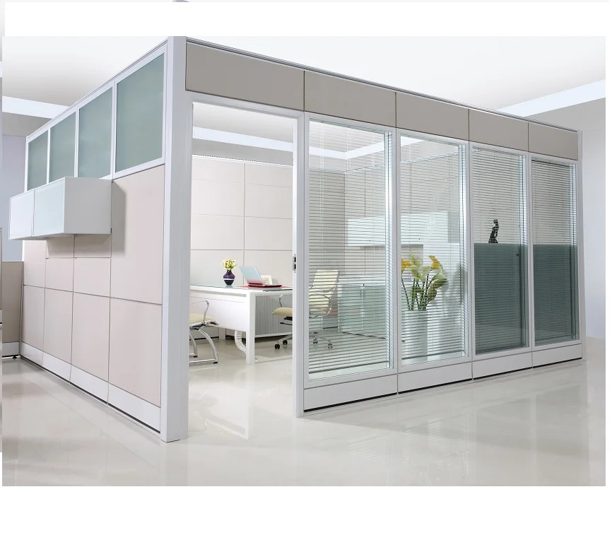 Офисный экран комбинации белого цвета размеры: 80 мм толщина Высокая стеклянная перегородка