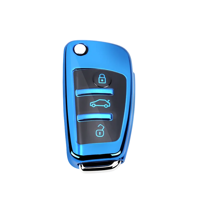 Silicone Shell Cover for Audi Key blue Soft TPU Chrome Case for Audi A1 A2 A3 A4 A5 A7 Q1 Q3 Q5 Remote Control TT Keychain Protector