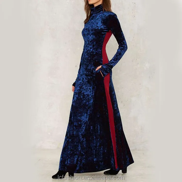 navy velvet long dress