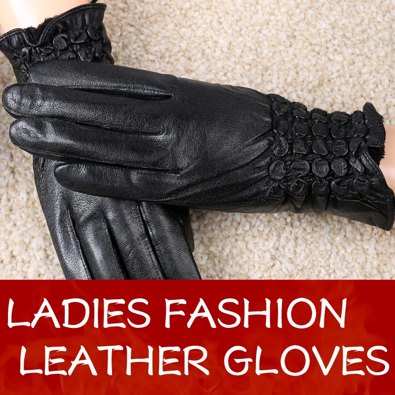 Lady Winter Fashion Gloves Sheepskin Leather Gloves Women