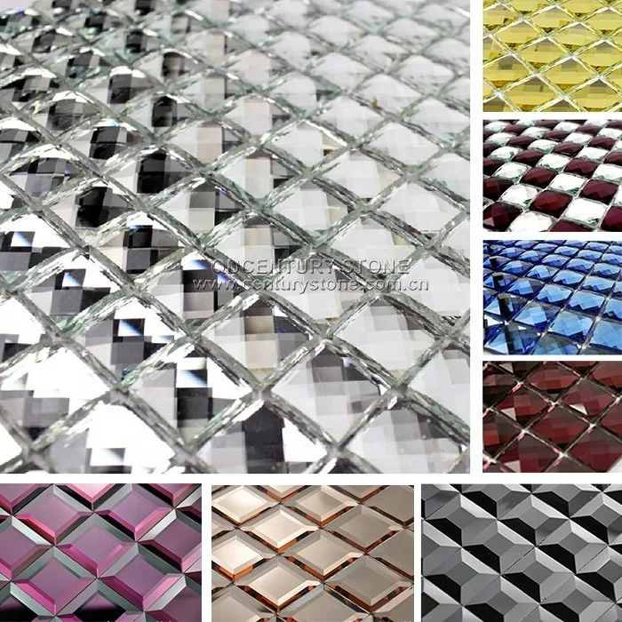 Beveled Crystal Silver Square Mirror Glass Mosaic Tile