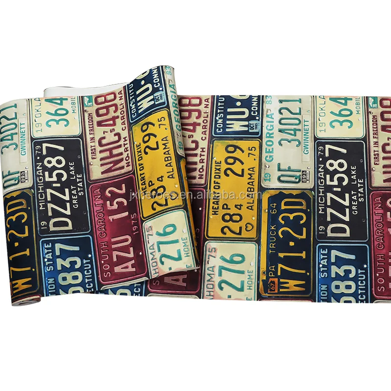 Characteristic Classic Vehicle License Plate Patterns Theme Restaurant Wallpaper Designs
