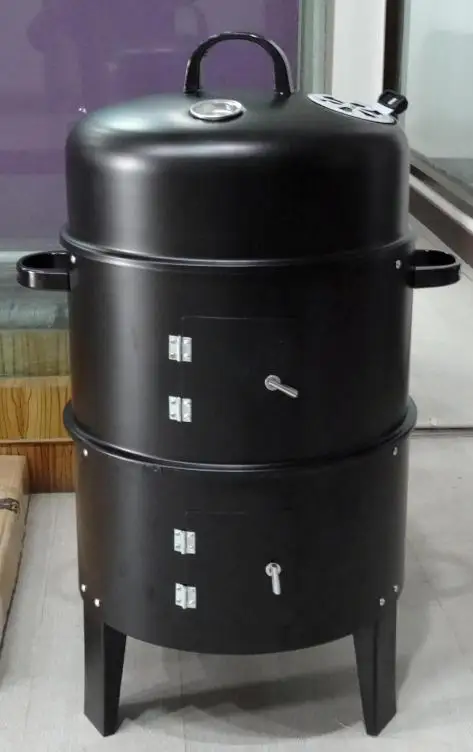 3 in 1 Round Vertical Three Layers Smoker BBQ Wood Charcoal Outdoor Bbq Grill