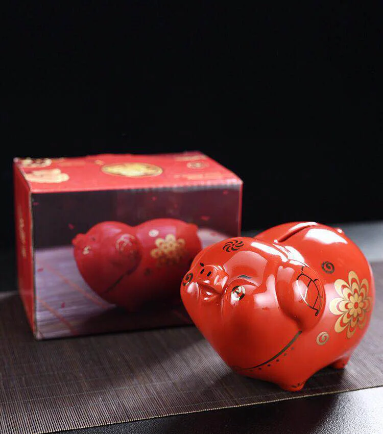 Лидер продаж копилка для монет из красной свиньи керамическая подарков