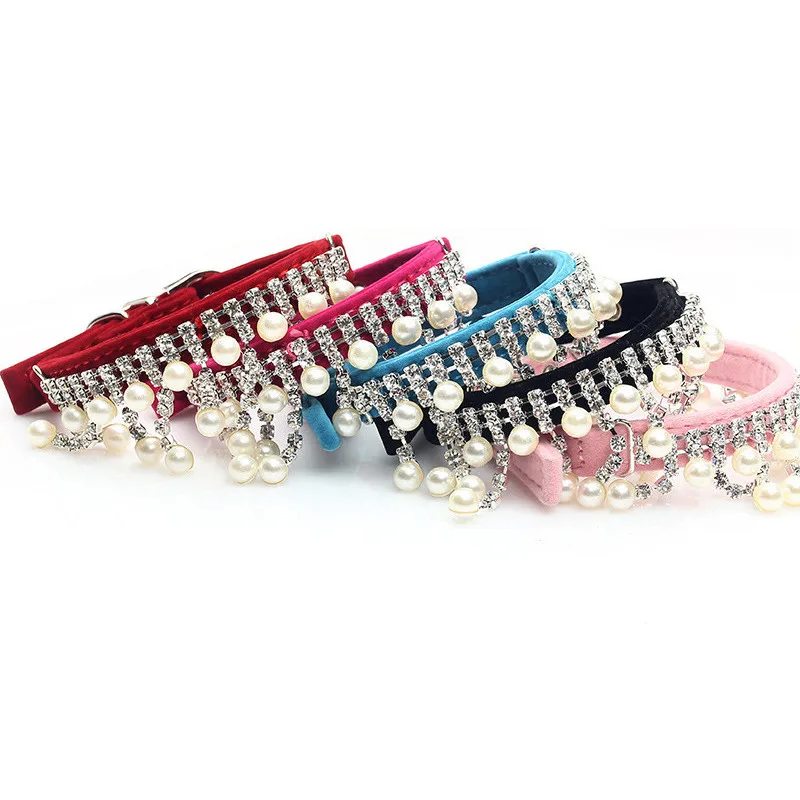Wholesale Factory Price  Dog Collar Plastic Quality Flocking Pearl Diamond Pet Dog Cats Collar Necklace
