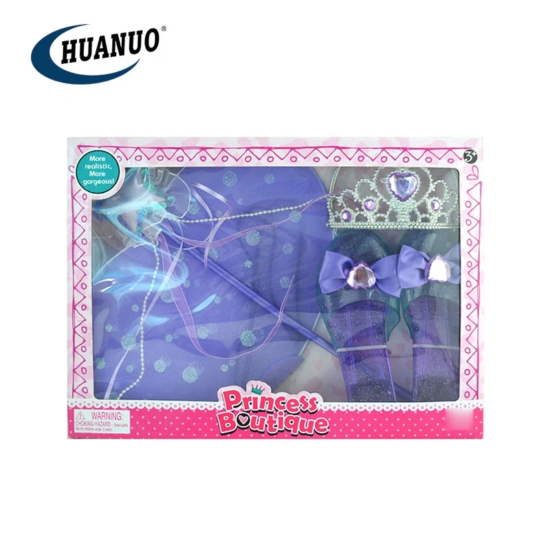 Girl Pretend Play Makeup Toy Dress up Game Princess Crown Plastic Jewelry High Heel Shoes