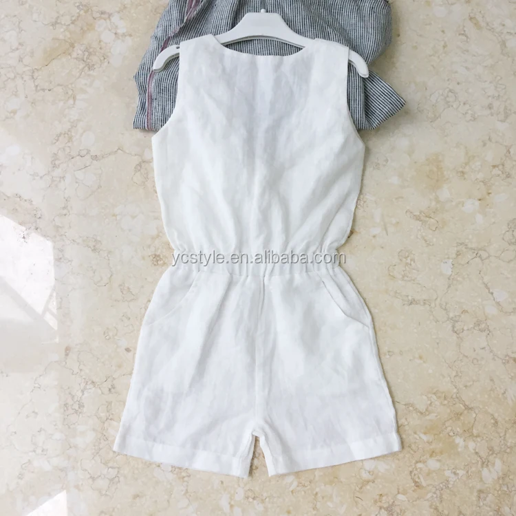 Source 2019 Cotton linen white jump suit for little girls