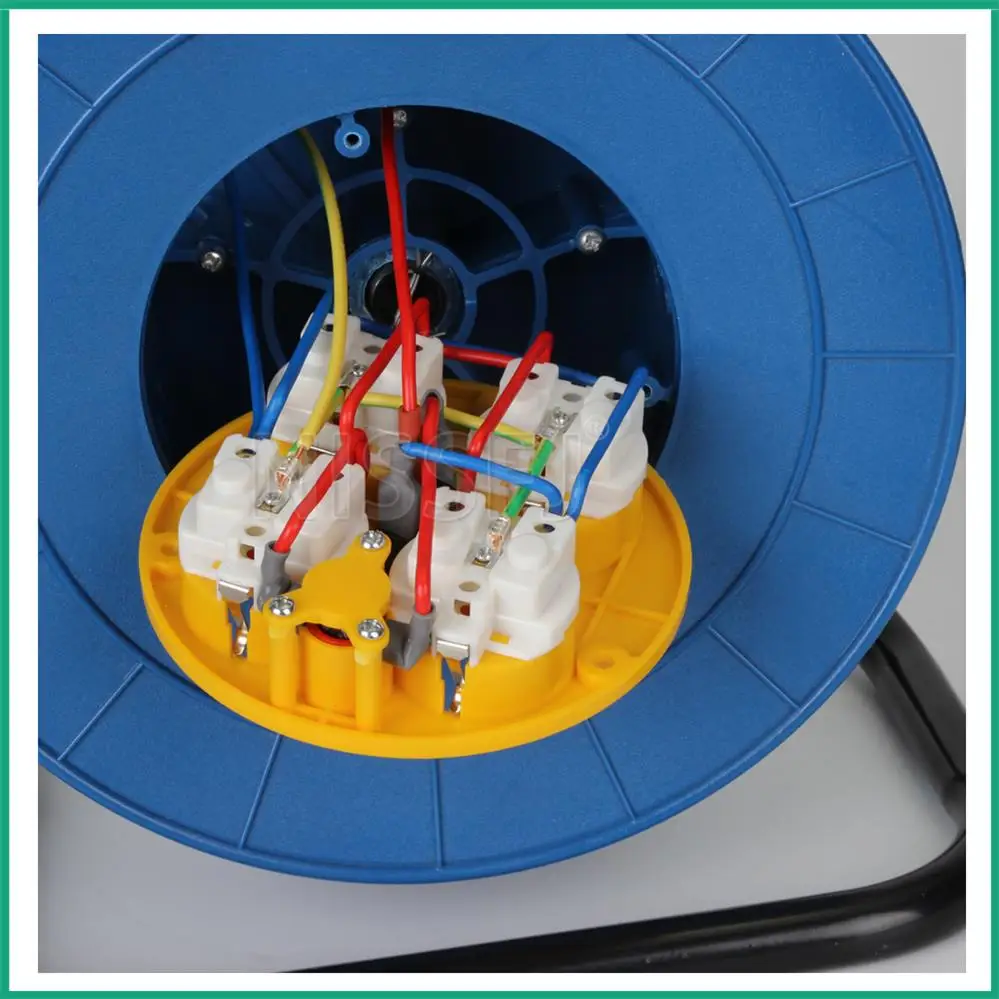 French Empty Plastic Cable Reel with 4 Outlet Sockets Waterproof Cover 16A 220V 10m 20m 50m Electric Cable Reel Drum