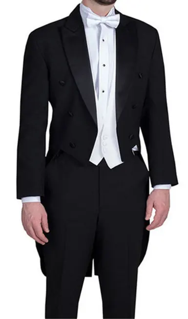 Black Long Coat Evening Party Men Suits Peaked Lapel Custom Made Wedding Groom Tuxedos Blazer for Man Latest Design 3 Pieces