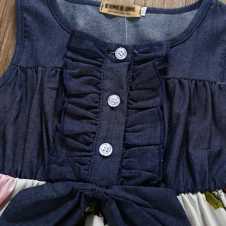 Летние платья для девочек, детские футболки с круглым вырезом и платье из денима без рукавов в стиле пэчворк для девочек высокого качества; Праздничное платье; Для возраста 6 лет летнее платье для девочек пляжные платья