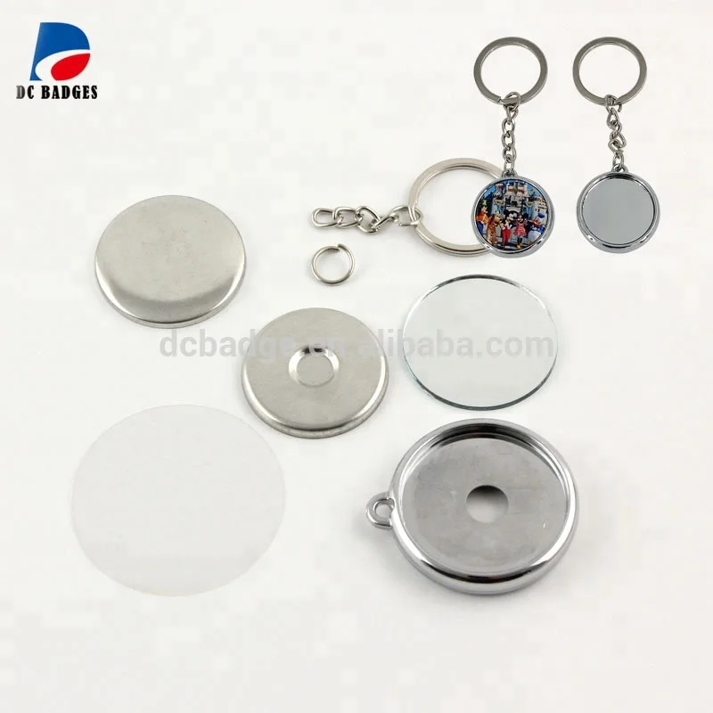 Wholesale Keychain mirror button tin badge/58mm round key chain with mirror/blanks  for lapel pins From m.