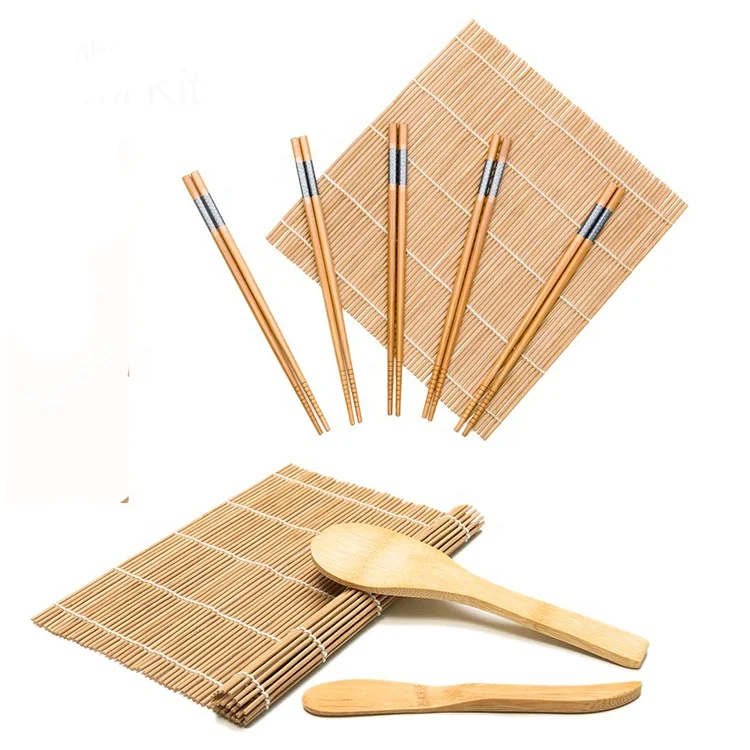 2 Rice Paddle Bamboo Sushi Making Kit Includes 4 Pairs Chopsticks 2 Sushi Rolling Mats DXIA 11 Pcs Sushi Making Kit 2 Rice Spreader and 1 Cotton Bag for Beginner Sushi Tools Supplies 