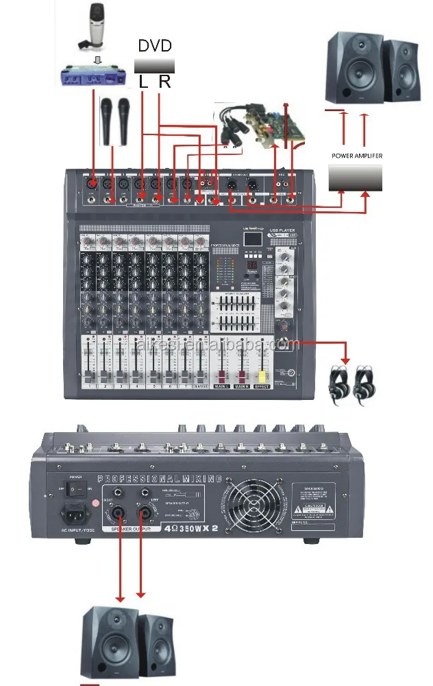 6 channel with USB/effect MX606D-power mixer amplifier audio controller  table